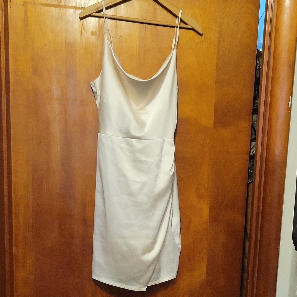 Nasty Gal Cream Ruched Slip Mini Dress
